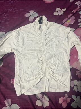 Garage White Long Sleeve Ruched Front Top